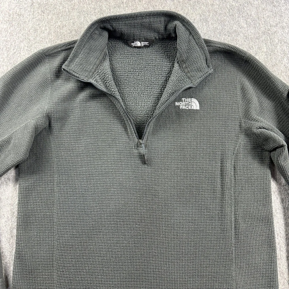 The North Face Mens L Grey Waffle Knit Quarter Zip Fleece Pullover Defect